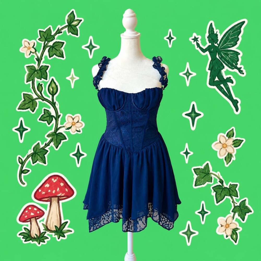 Navy blue lace corset dress